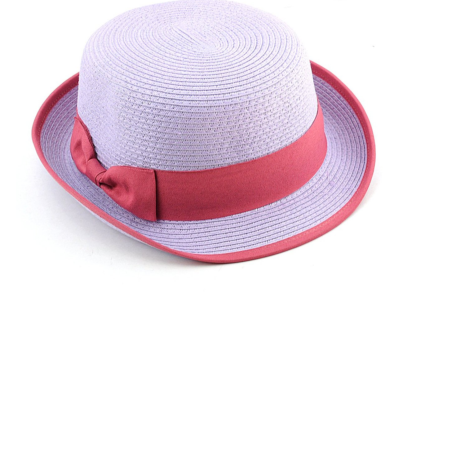 NYfashion101 Stylish Flat Top Paper Woven Porkpie Bucket Hat w/ Solid Color Bow